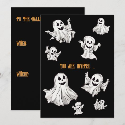 Halloween: Kleine Geister -  Einladung (Vorne/Hinten)