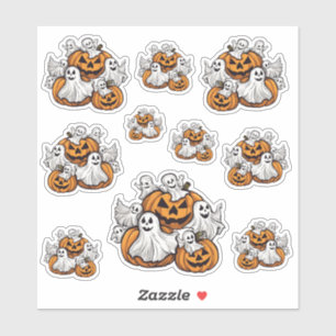 Halloween: Kleine Geister mit Kürbissen -  Aufkleber