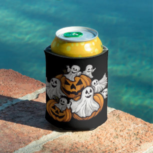 Halloween: Kleine Geister mit Kürbissen - Dosenkühler