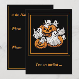 Halloween: Kleine Geister mit Kürbissen -  Einladung
