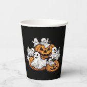 Halloween: Kleine Geister mit Kürbissen -  Pappbecher (Rückseite)