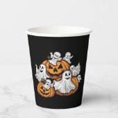 Halloween: Kleine Geister mit Kürbissen -  Pappbecher (Vorderseite)