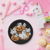Halloween: Kleine Geister mit Kürbissen -  Pappteller (Party)