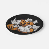 Halloween: Kleine Geister mit Kürbissen -  Pappteller (Schrägansicht)