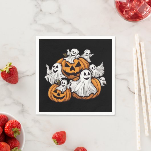 Halloween: Kleine Geister mit Kürbissen -  Serviette (Beispiel)