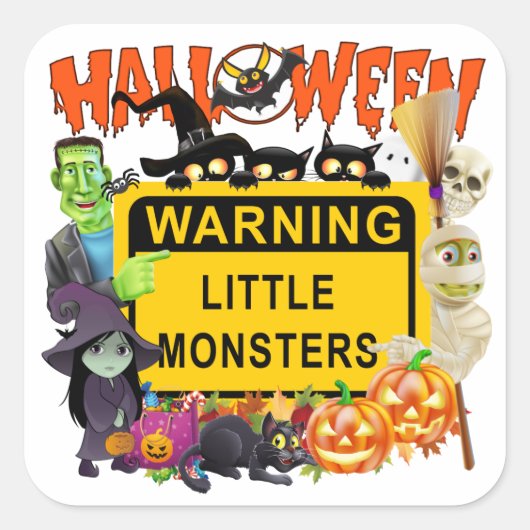 Halloween, Kleine Monster Quadratischer Aufkleber (Vorderseite)