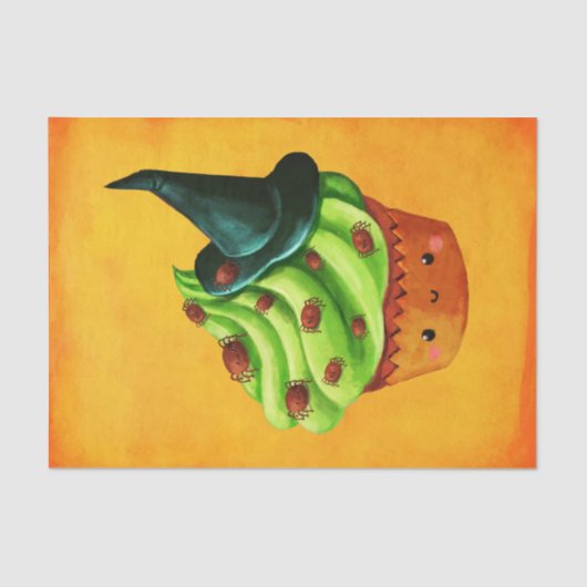 Halloween-kleiner Kuchen voll der kleinen Spinnen Seidenpapier (Vorderseite)