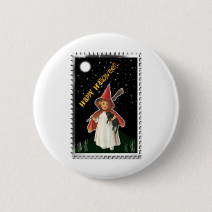 Halloween - Kleines Mädchen mit Besen und schwarze Button