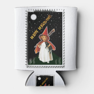 Halloween - Kleines Mädchen mit Besen und schwarze Dosenkühler