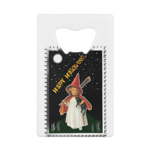 Halloween - Kleines Mädchen mit Besen und schwarze Geldbeutel Flaschenöffner