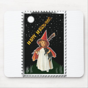 Halloween - Kleines Mädchen mit Besen und schwarze Mousepad
