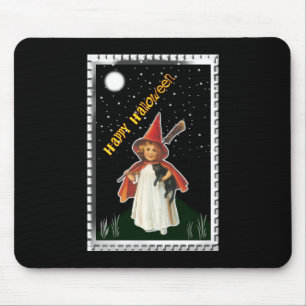 Halloween - Kleines Mädchen mit Besen und schwarze Mousepad