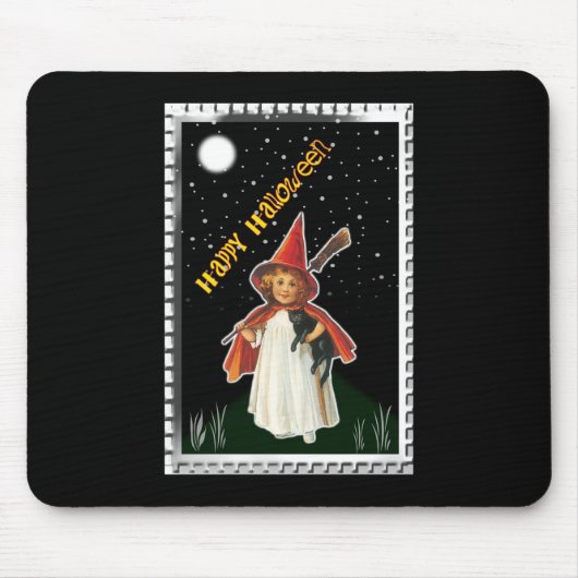 Halloween - Kleines Mädchen mit Besen und schwarze Mousepad (Vorne)