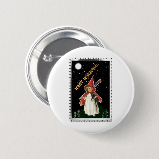 Halloween - Kleines Mädchen mit Broom und schwarze Button (Vorne & Hinten)
