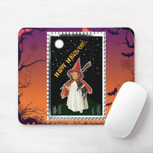 Halloween - Kleines Mädchen mit Broom und schwarze Mousepad (Mit Mouse)