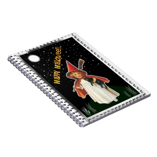 Halloween - Kleines Mädchen mit Broom und schwarze Notizblock (Rechte Seite)