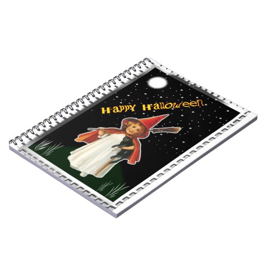 Halloween - Kleines Mädchen mit Broom und schwarze Notizblock (Linke Seite)