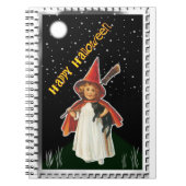 Halloween - Kleines Mädchen mit Broom und schwarze Notizblock (Vorderseite)