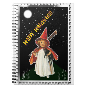 Halloween - Kleines Mädchen mit Broom und schwarze Notizblock