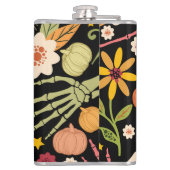 Halloween Knochen, blühendes nahtloses Muster. Flachmann (Rückseite)