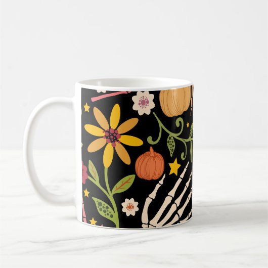 Halloween Knochen, blühendes nahtloses Muster. Kaffeetasse (Links)