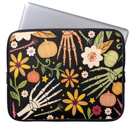Halloween Knochen, blühendes nahtloses Muster. Laptopschutzhülle (Vorderseite)