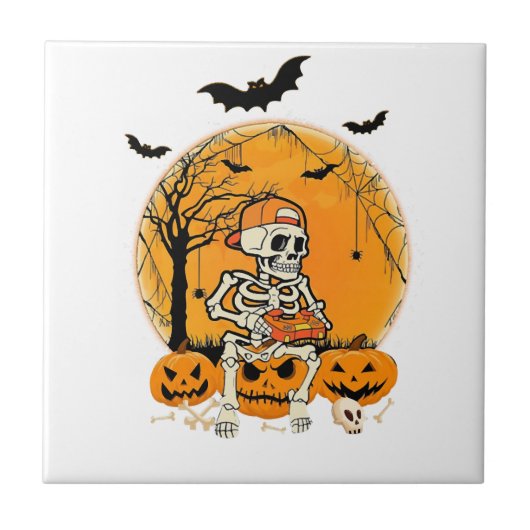 Halloween Knochenkürbis Fliese (Vorderseite)