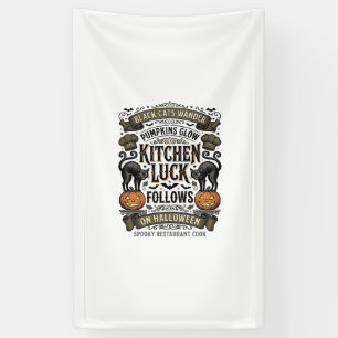 Halloween-Kochen-Shirt Vintage-Schwarze Katze Kürb Banner