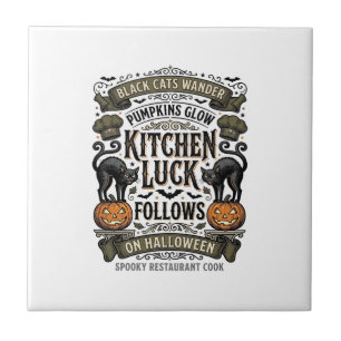 Halloween-Kochen-Shirt Vintage-Schwarze Katze Kürb Fliese
