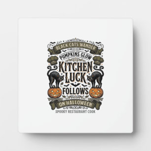 Halloween-Kochen-Shirt Vintage-Schwarze Katze Kürb Fotoplatte