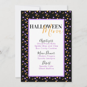 Halloween-Konfetti-Sprinkles-Geburtstagsfeier-Menü Feiertagskarte