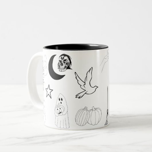 Halloween Kontur Name Spooky Zweifarbige Tasse (Vorderseite Links)