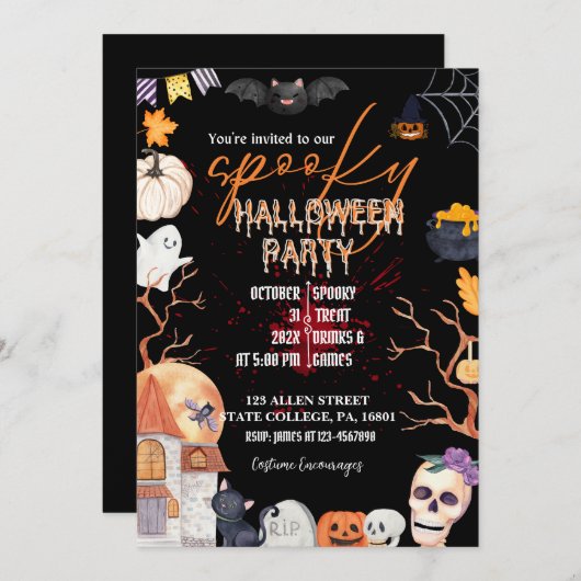 HALLOWEEN KOSTEN PARTY/TRICK ODER BEHANDLUNGSEINLA EINLADUNG (Vorne/Hinten)