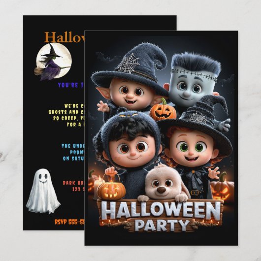 Halloween-Kostenümfest Einladung (Vorne/Hinten)