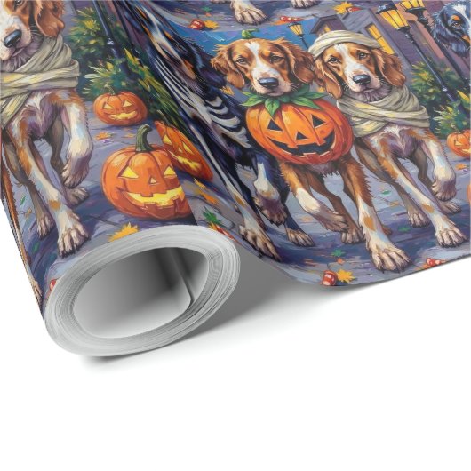 Halloween-Kostüm des englischen Setters Geschenkpapier (Rolleneckpunkt)