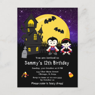 Halloween Kostüm Geburtstag Vampire Lila Postkarte