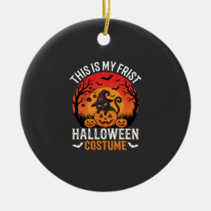 Halloween-Kostüm Hexenkatze und Kürbis-Vektor Des Keramik Ornament