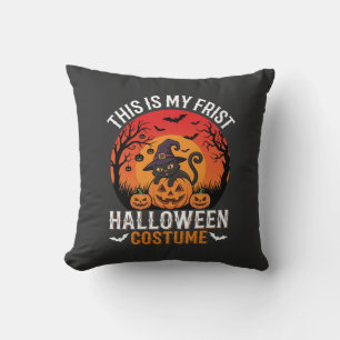 Halloween-Kostüm Hexenkatze und Kürbis-Vektor Des Kissen