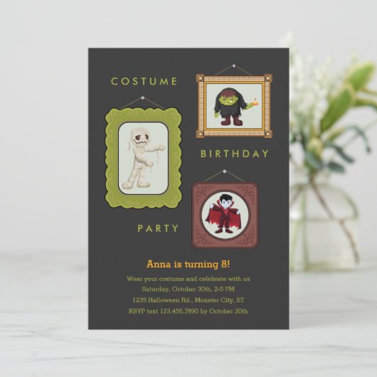 Halloween-Kostüm-Kindergeburtstag-Party Einladung (Stehend Vorderseite)