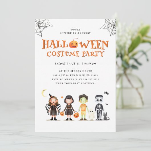 Halloween Kostüm Party Niedlich Kinder Einladung (Stehend Vorderseite)