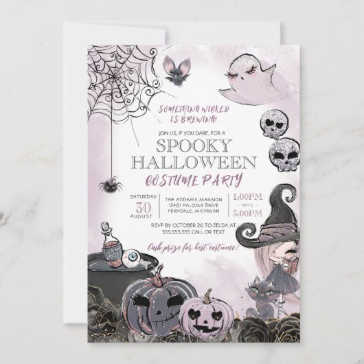 Halloween Kostüm Party Spooky Niedlich Hexe Einladung (Vorderseite)