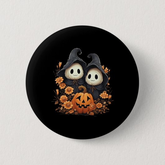 Halloween-Kostüm Vintage-Blumen-Geist-Kürbis-Spaß Button (Vorderseite)