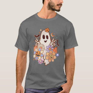 Halloween-Kostüm Vintage-Blumen-Geist-Kürbis-Spaß T-Shirt