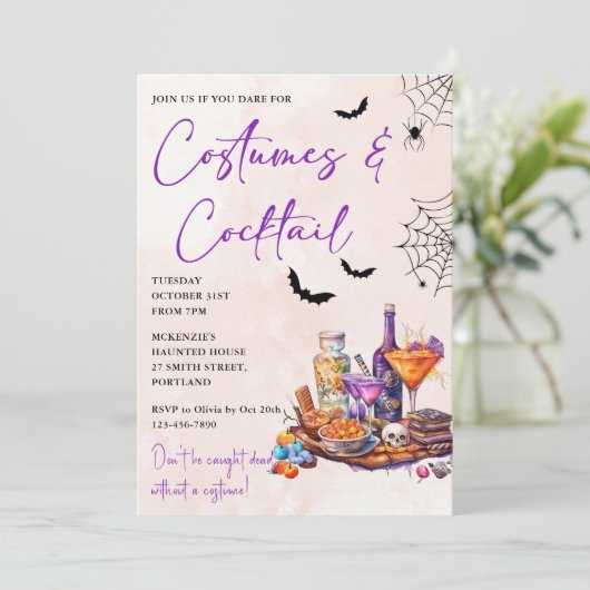 Halloween Kostüme & Cocktails Einladung (Stehend Vorderseite)