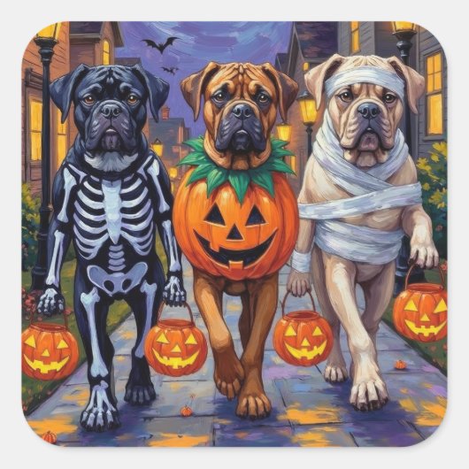Halloween-Kostüme für Bullmastiff Quadratischer Aufkleber (Vorderseite)