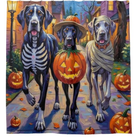 Halloween-Kostüme, großartige Dane-Trick-oder-Trea Duschvorhang (Vorderseite)