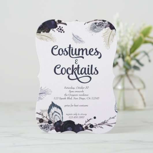 Halloween Kostüme und Cocktails Masquerade Bash Einladung (Stehend Vorderseite)