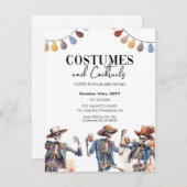 Halloween Kostüme und Cocktails Skeleton invitati Ankündigung (Vorne/Hinten)