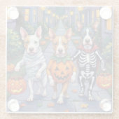 Halloween-Kostüme von Bull Terrier Trick oder Trea Glasuntersetzer (Rückseite)