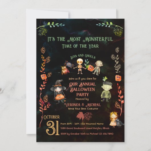 Halloween-Kostümmonster-Party Einladung (Vorderseite)